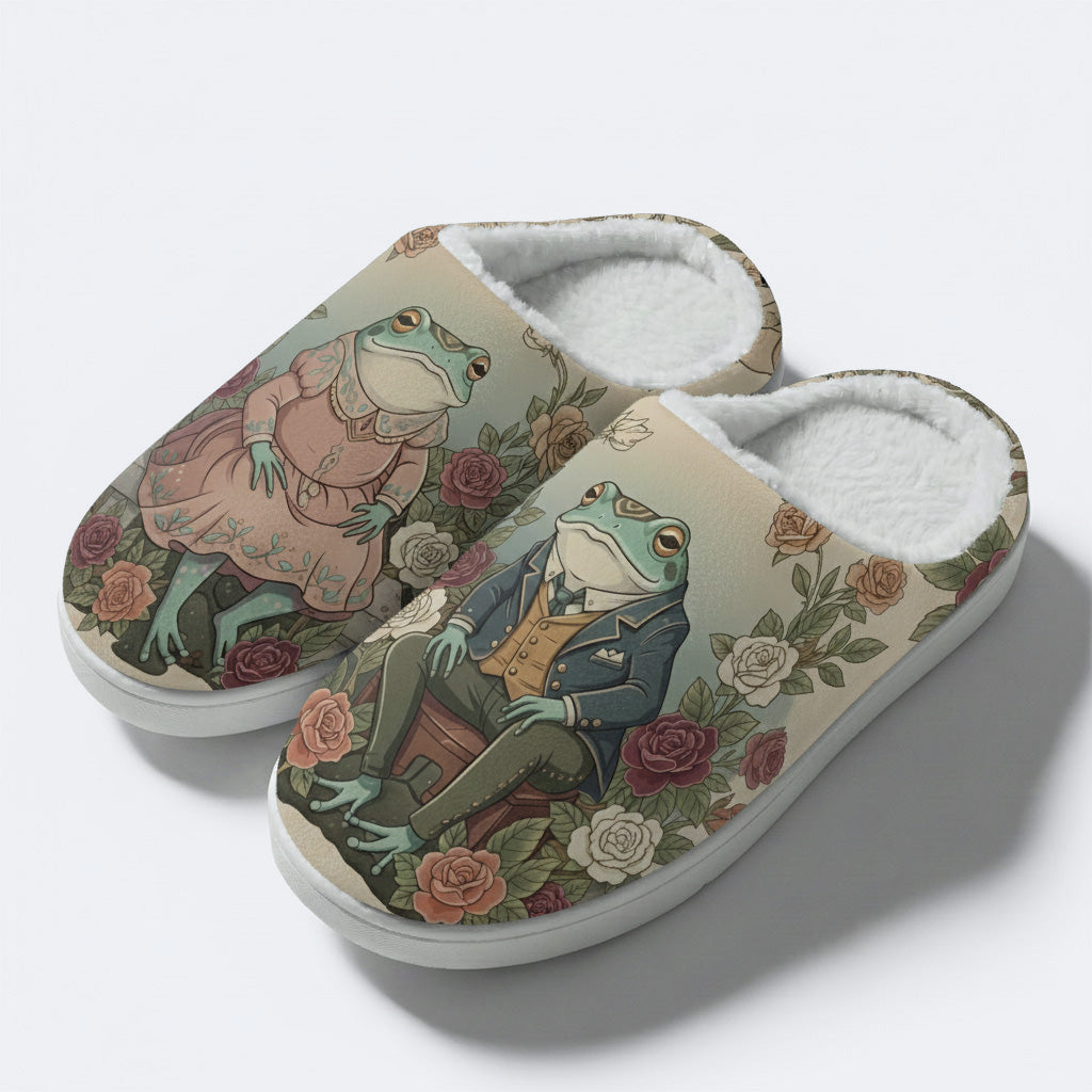 Fate of the Roses Print Fleece-Lined Slippers