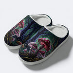 Neon Kinoko Print Fleece-Lined Slippers