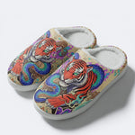 Azure Serpent and Tiger Soul Print Fleece-Lined Slippers