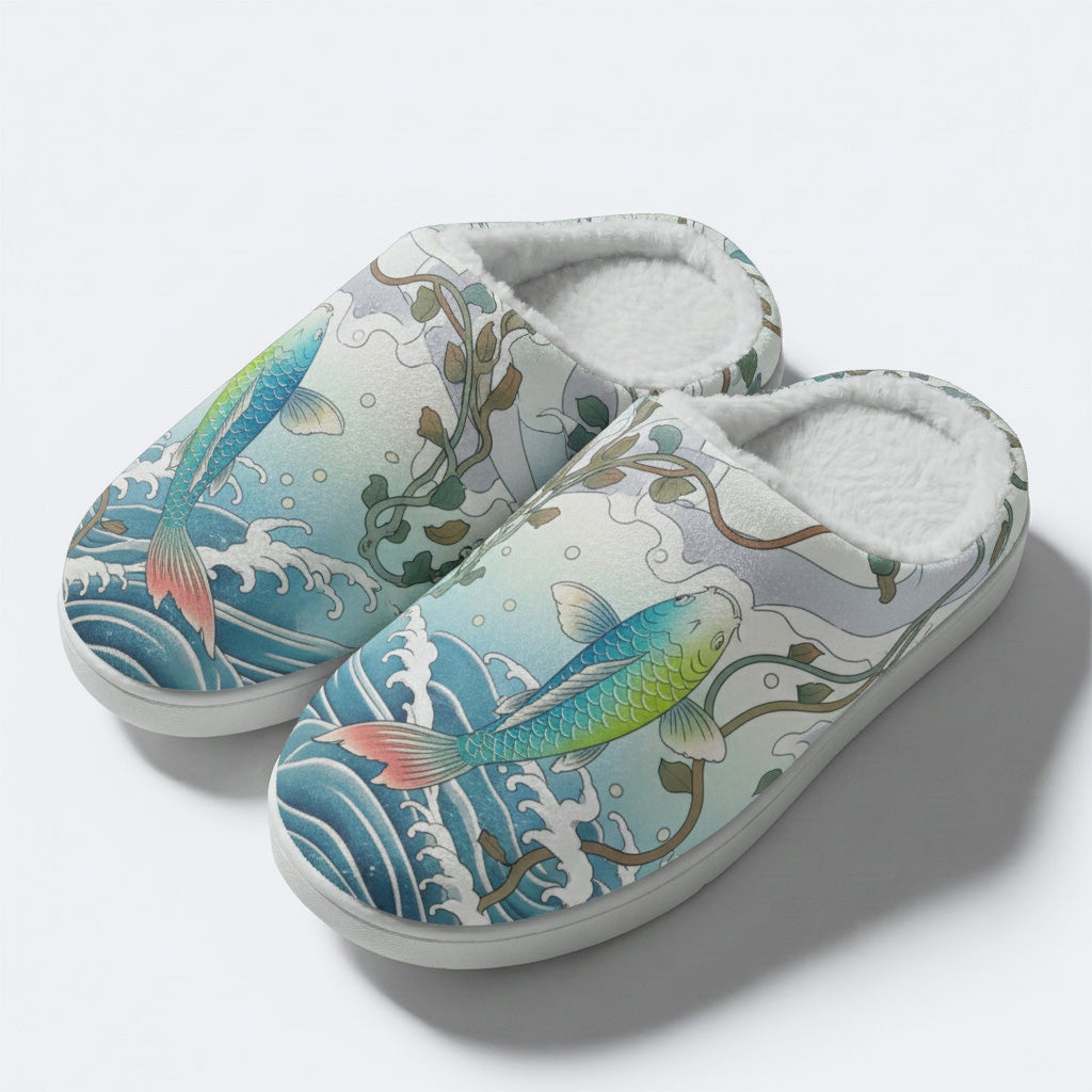Brocade Journey Print Fleece-Lined Slippers