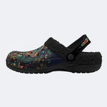 Psychedelic Gem-Colored Moth Forest Retro Print Fleece-Lined Clogs