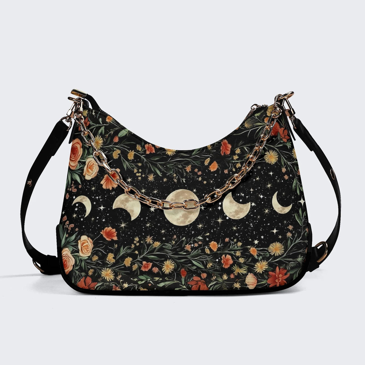 Starry Sky Over Flowers - Leather Crossbody Bag