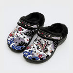 Irezumi Flowers and Cranes Print Fleece-Lined Clogs