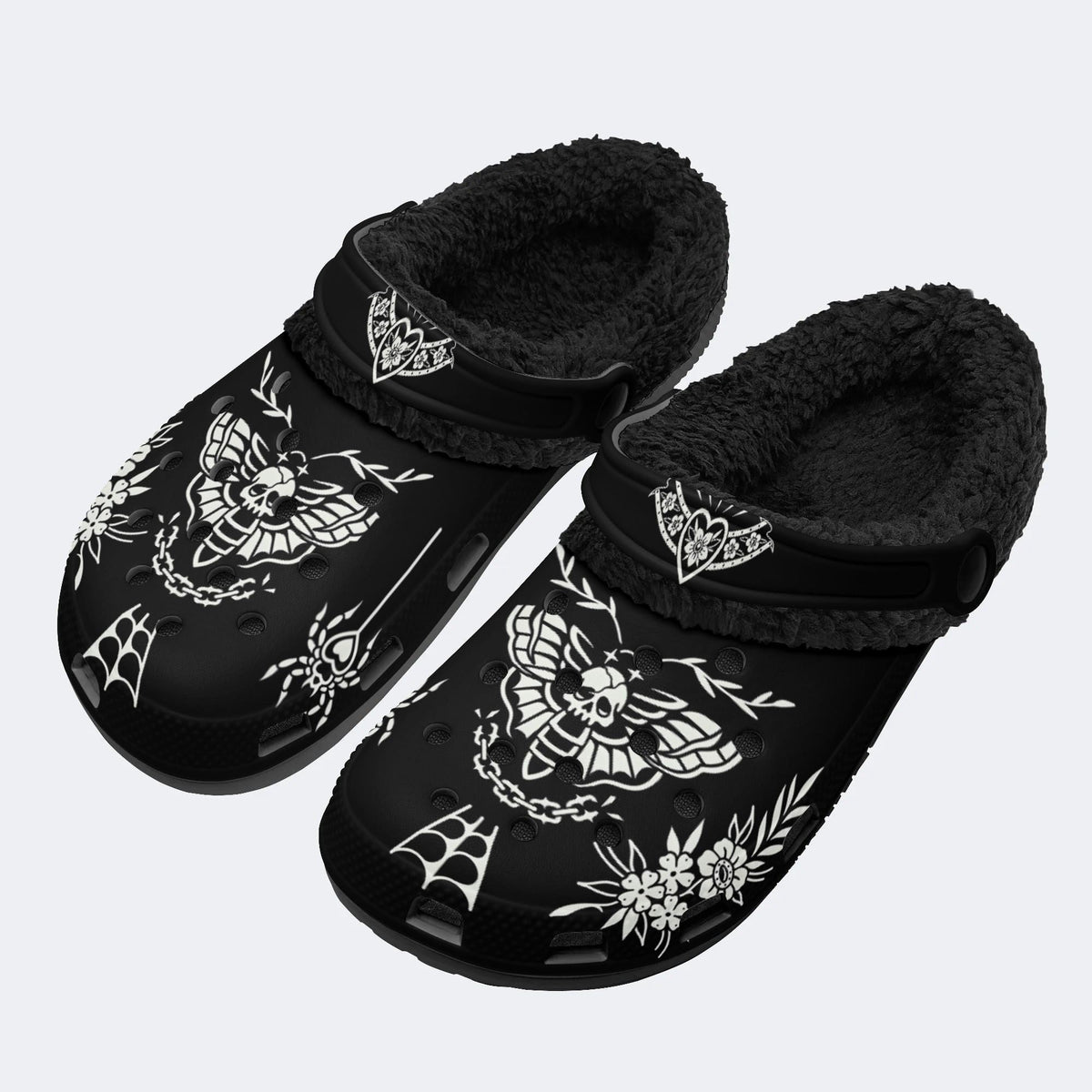 Death Moth Retro Print - Fur Lined Slippers/Sandals