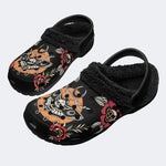 Death Moth Retro Print - Fur Lined Slippers/Sandals