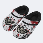 Death Moth Retro Print - Fur Lined Slippers/Sandals