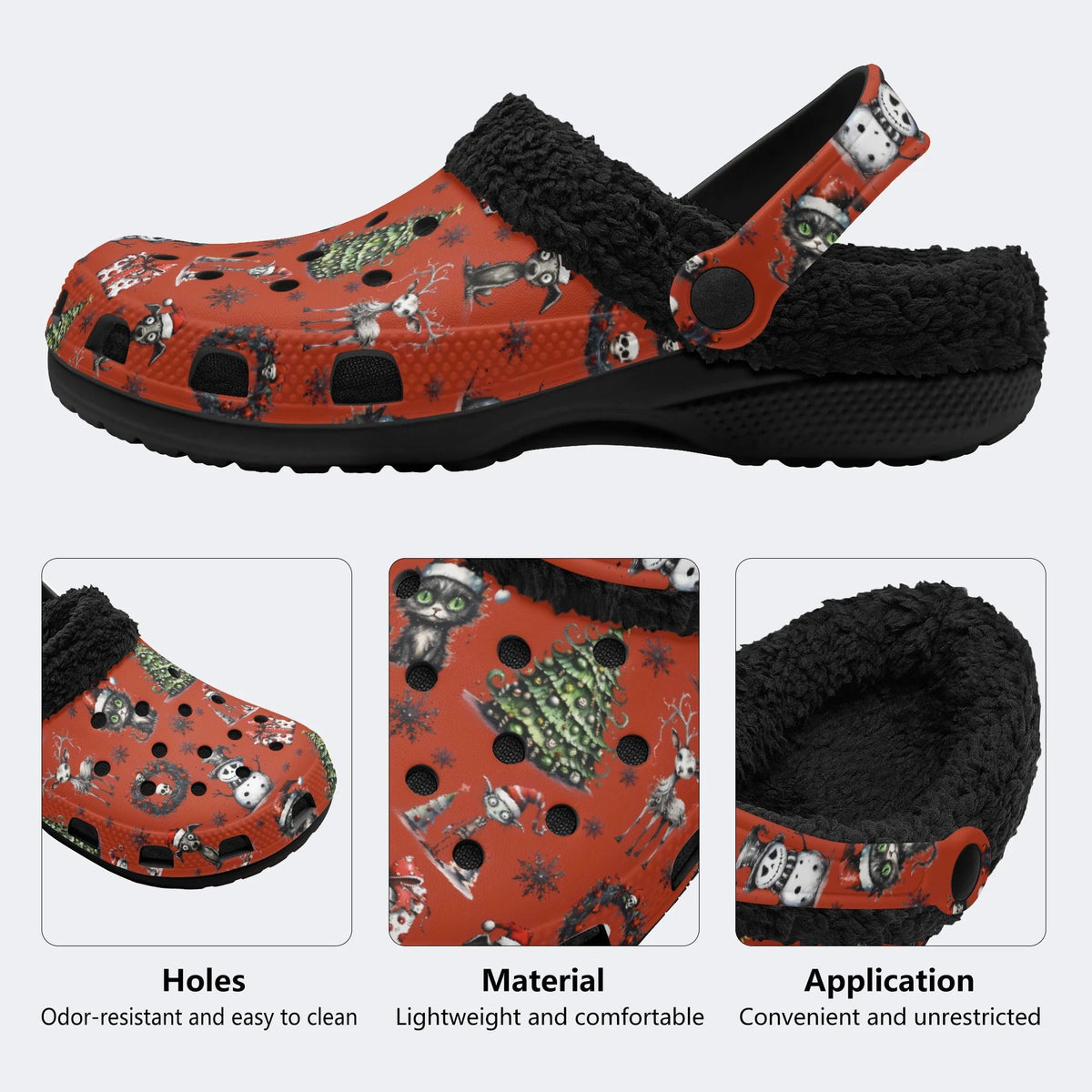 Christmas Pattern Print - Fur Lined Slippers/Sandals