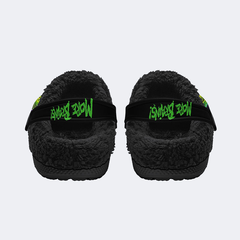 Unisex More Brains Print - Fur Lined Slippers/Sandals
