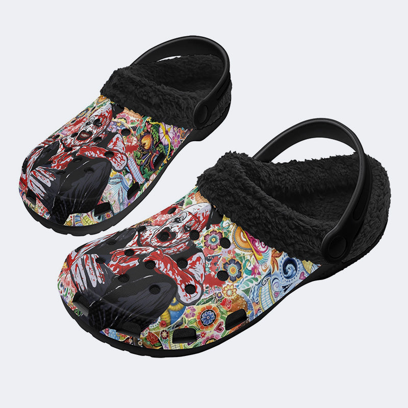 Unisex Horror Terrifier Print - Fur Lined Slippers/Sandals