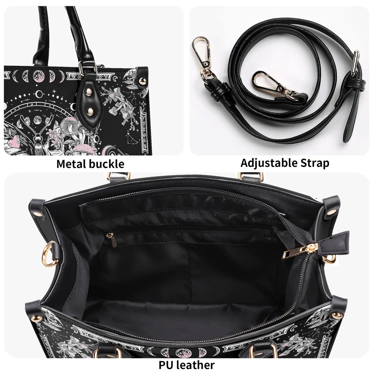 Tarot Skull Butterfly Print - Leather Handbag
