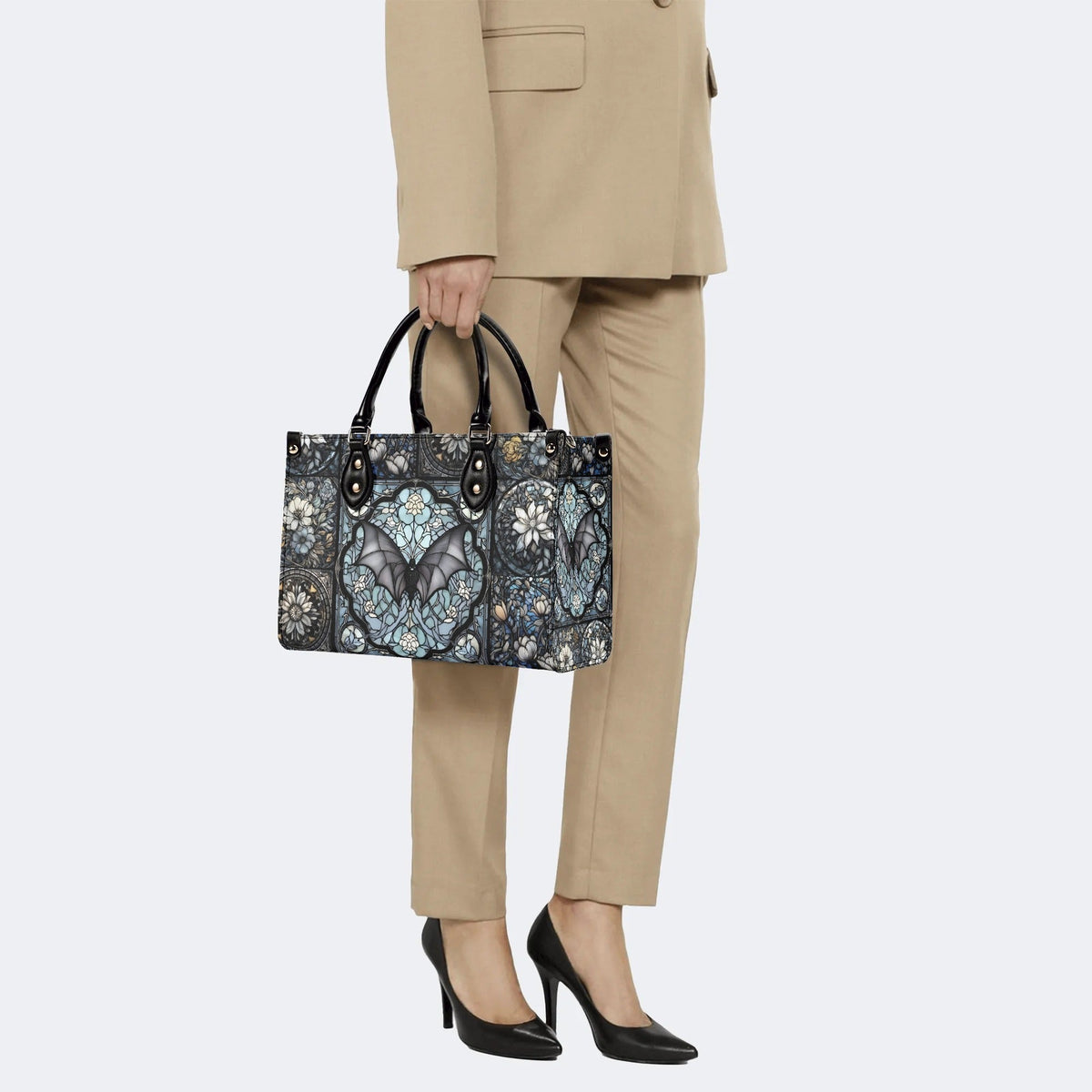 Gothic Bat Print - Leather Handbag