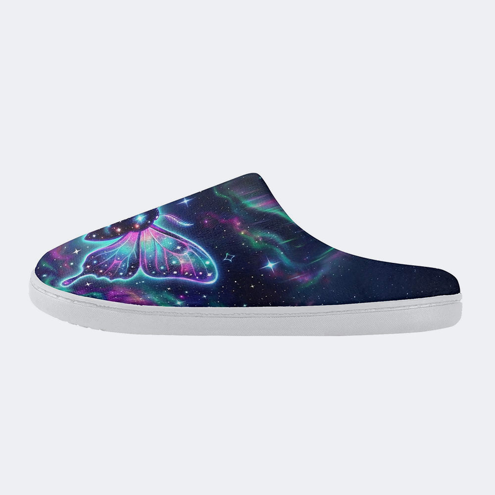 Cosmic Nebula Moth Print Fleece-Lined Slippers