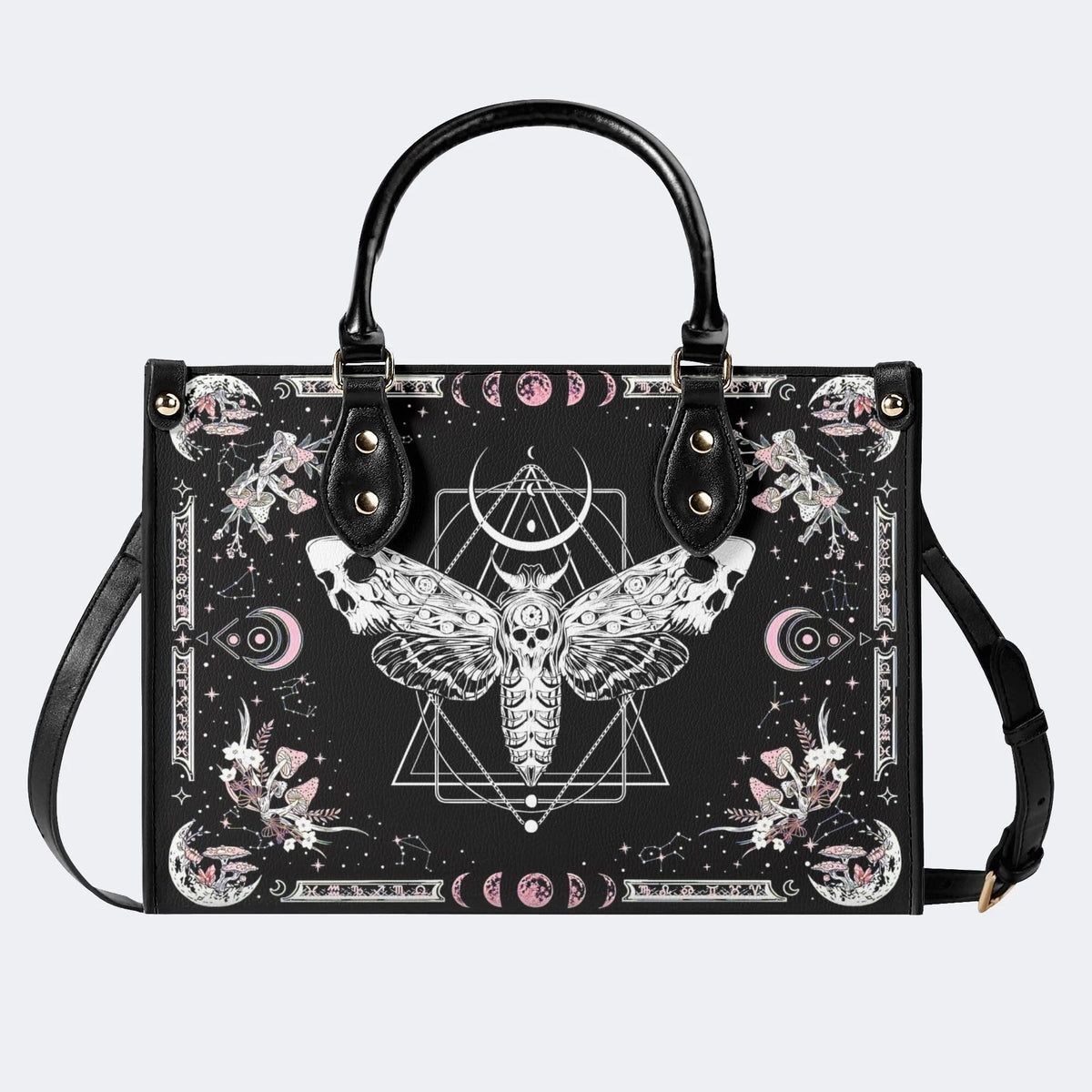 Death Moth & Mushrooms Print - Leather Handbag