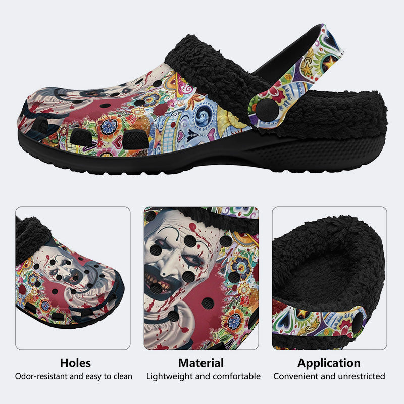 Unisex Horror Terrifier Print - Fur Lined Slippers/Sandals