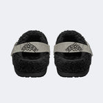 Retro Moth Print - Fur Lined Slippers/Sandals