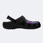 Neon Psychedelic Death Moth Print Fleece-Lined Clogs