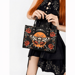 Rose Death Moth Art Print - Leather Handbag