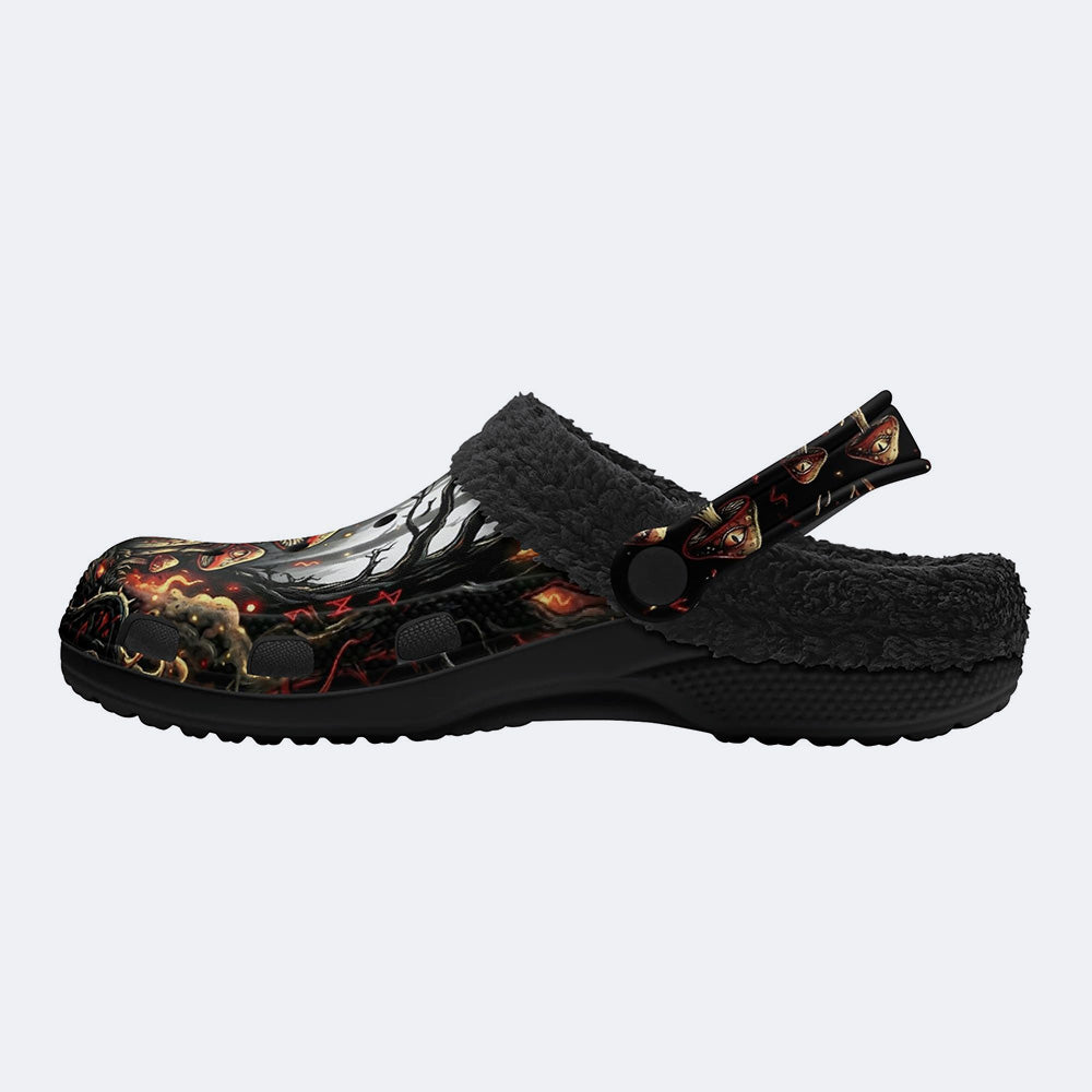 Psychedelic Mushroom Forest Print Fleece-Lined Clogs