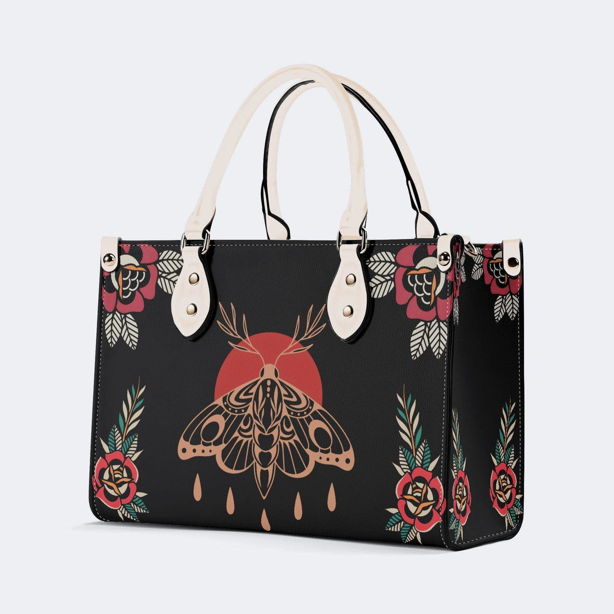 Vintage Death Moth Print - Leather Handbag