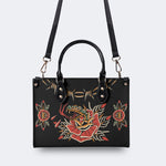 Rose and Snake Print - Leather Handbag