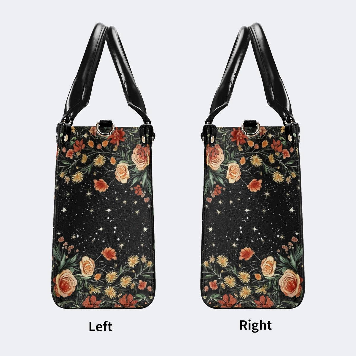 Starry Sky Over Flowers - Leather Handbag