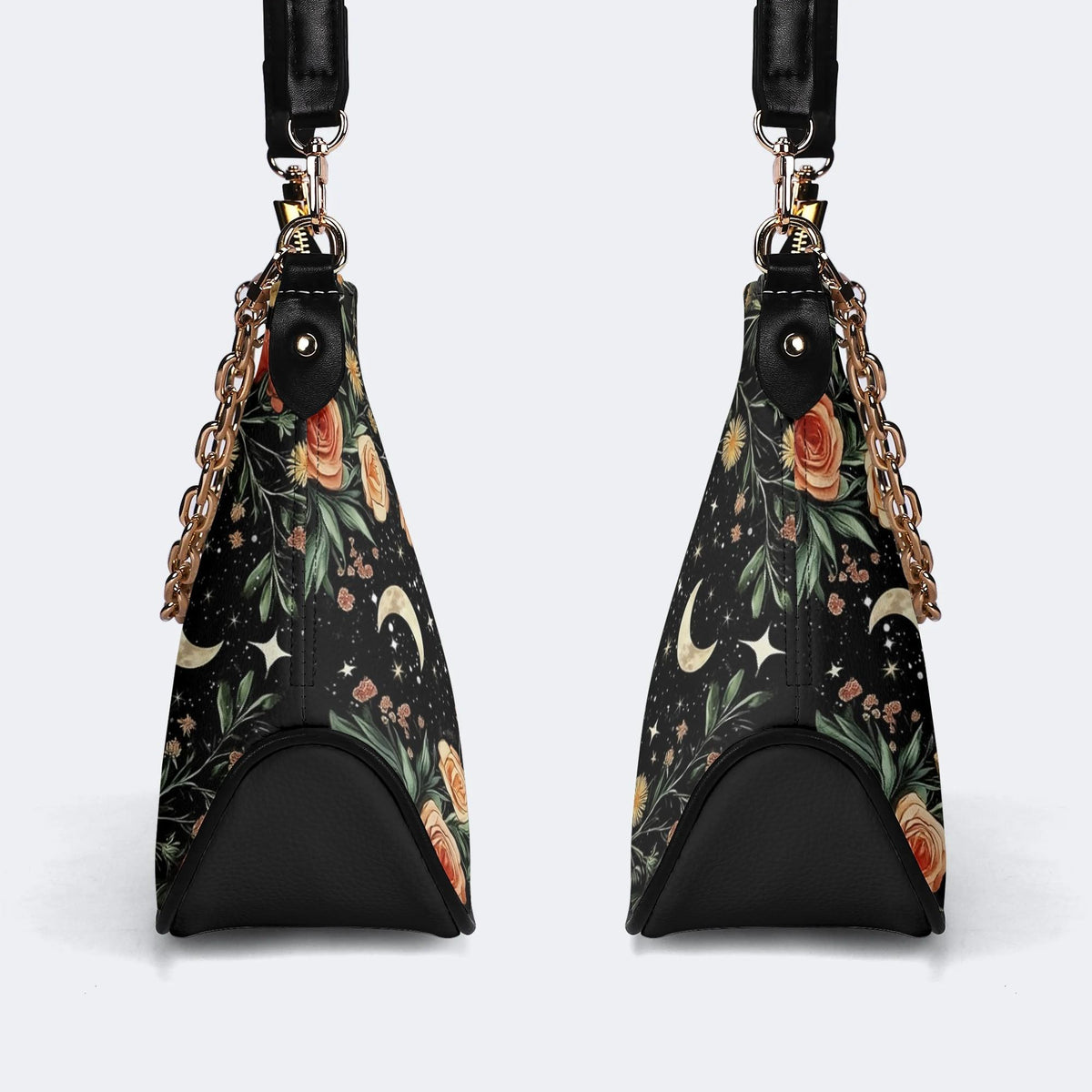 Starry Sky Over Flowers - Leather Crossbody Bag