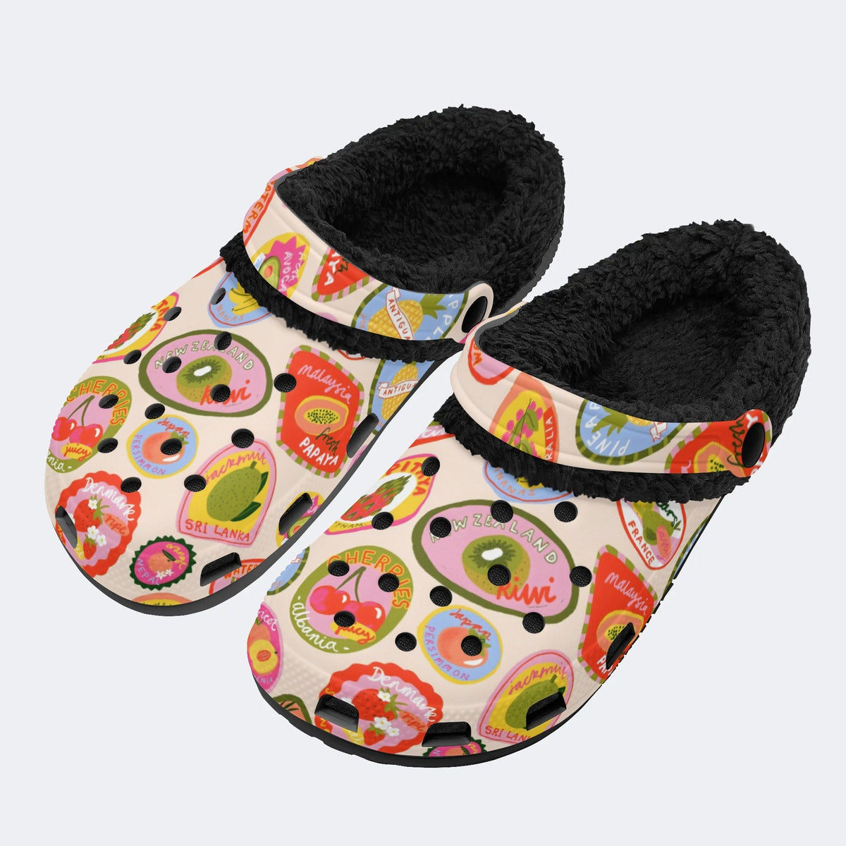 Fruit Fun Print - Fur Lined Slippers/Sandals