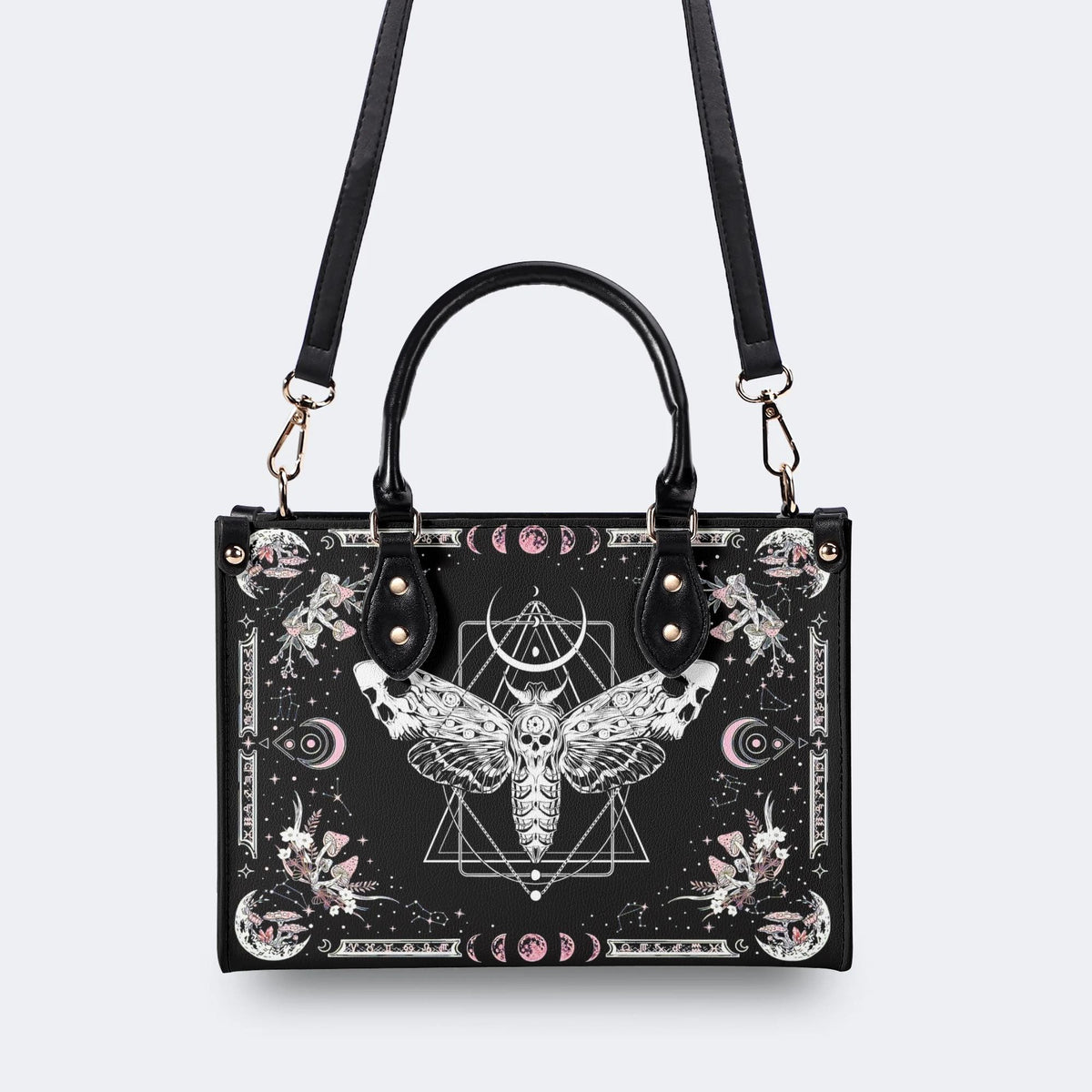 Death Moth & Mushrooms Print - Leather Handbag