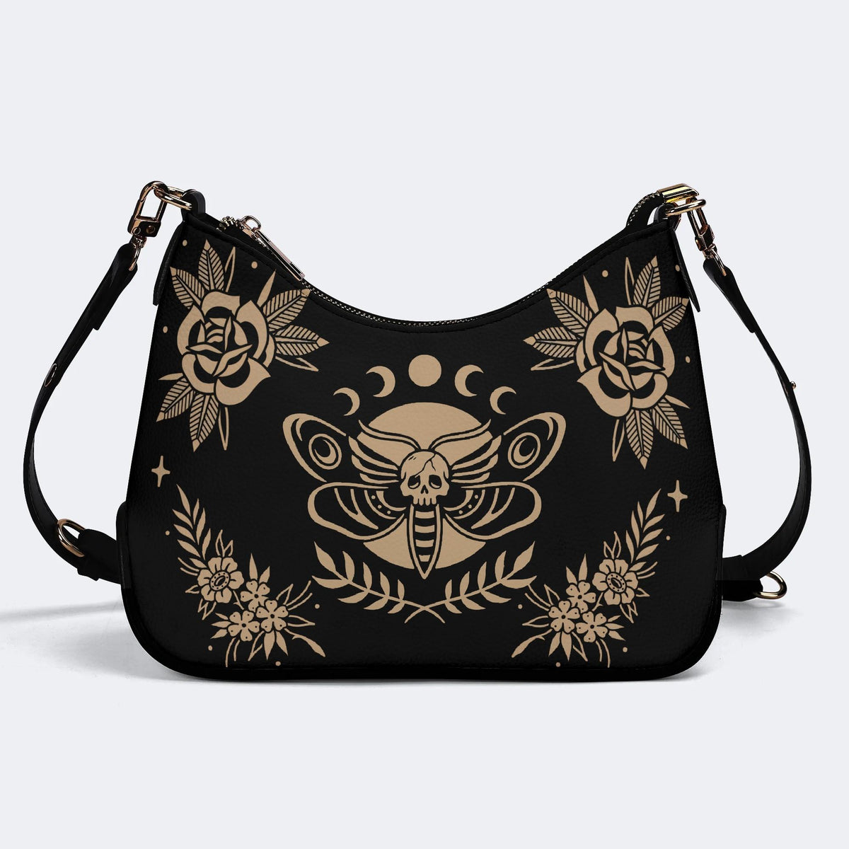 Skeleton Moth Under The Moon - Leather Crossbody Bag