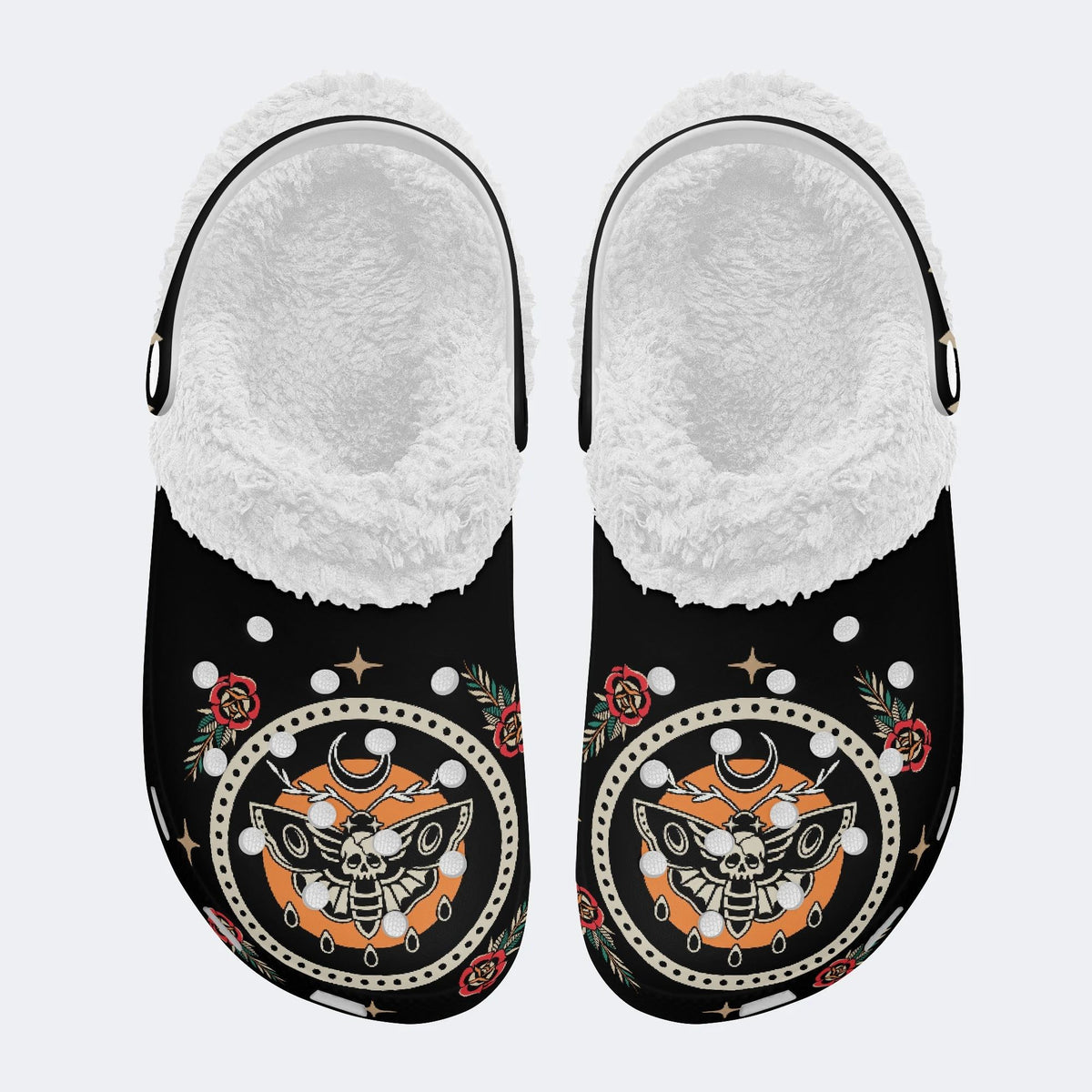 Death Moth Vintage Print - Fur Lined Slippers/Sandals