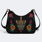 Sword And Moth Print - Leather Crossbody Bag
