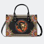 Vintage Black Panther With Flowers - Leather Handbag