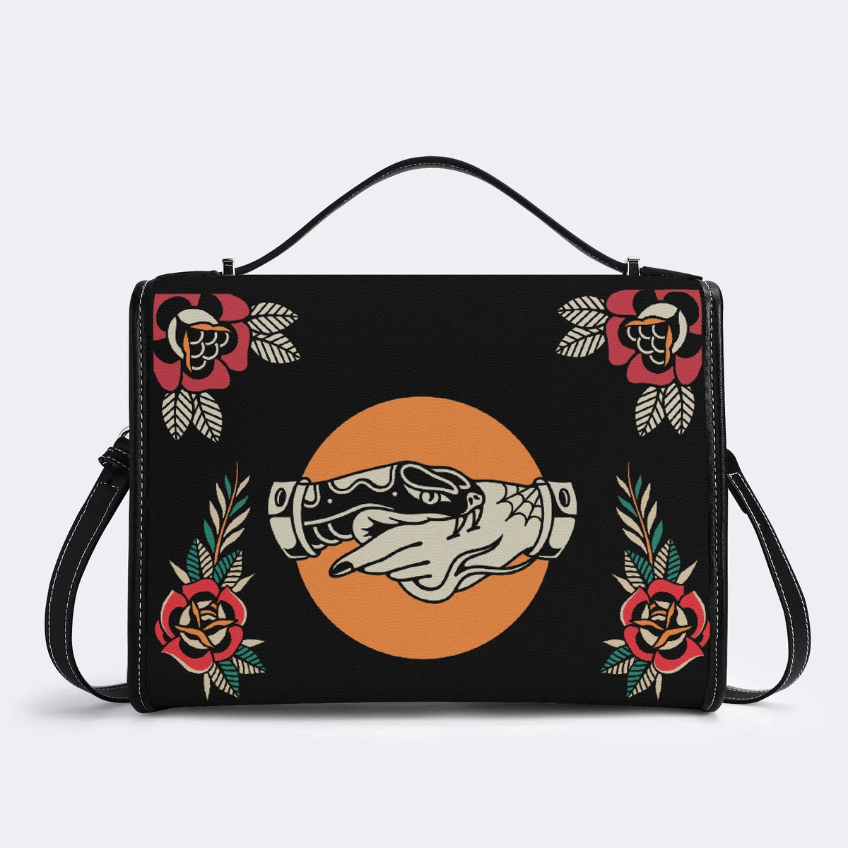 Trust No One Snake Print - Leather Satchel Bag