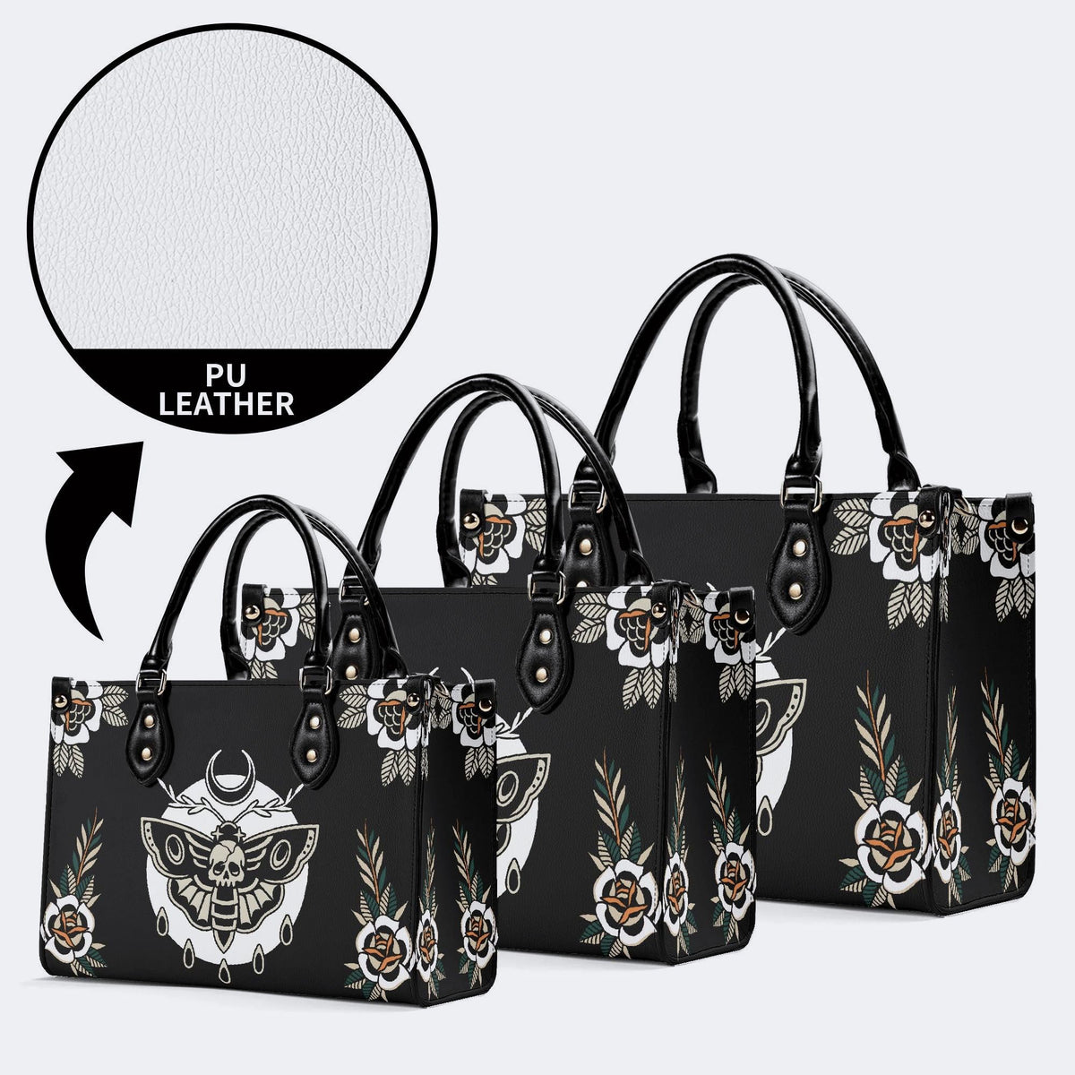 Death Moth Vintage Print - Leather Handbag
