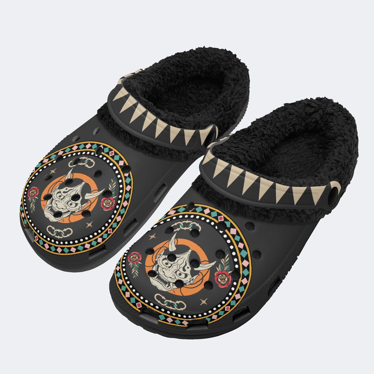 Horror Fangs Ghost Mask - Fur Lined Slippers/Sandals