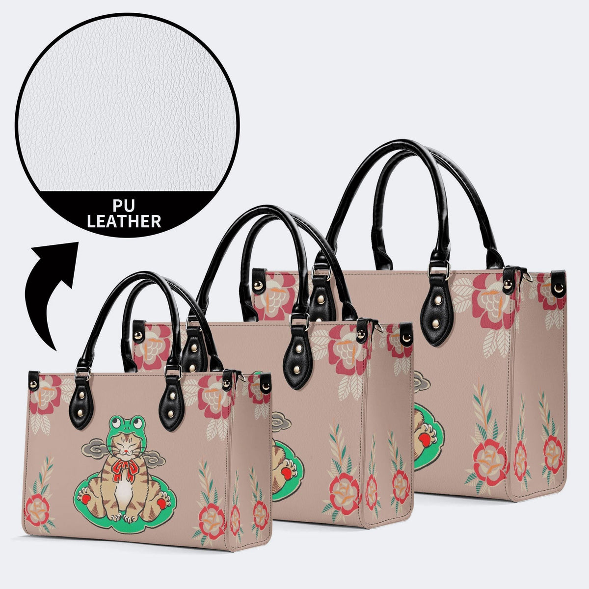 Lucky Cat Print - Leather Handbag