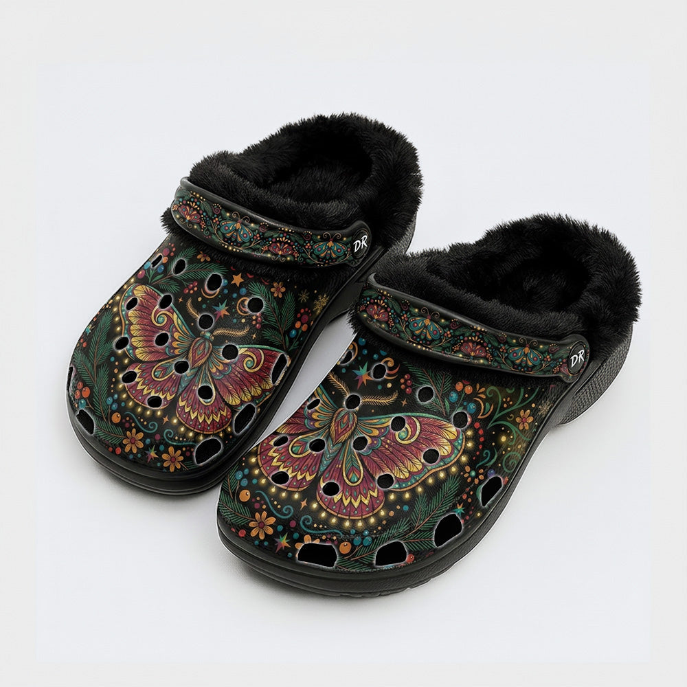 Moth Vintage Wreath Print Fleece-Lined Clogs