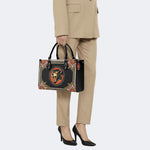 Vintage Black Panther With Flowers - Leather Handbag