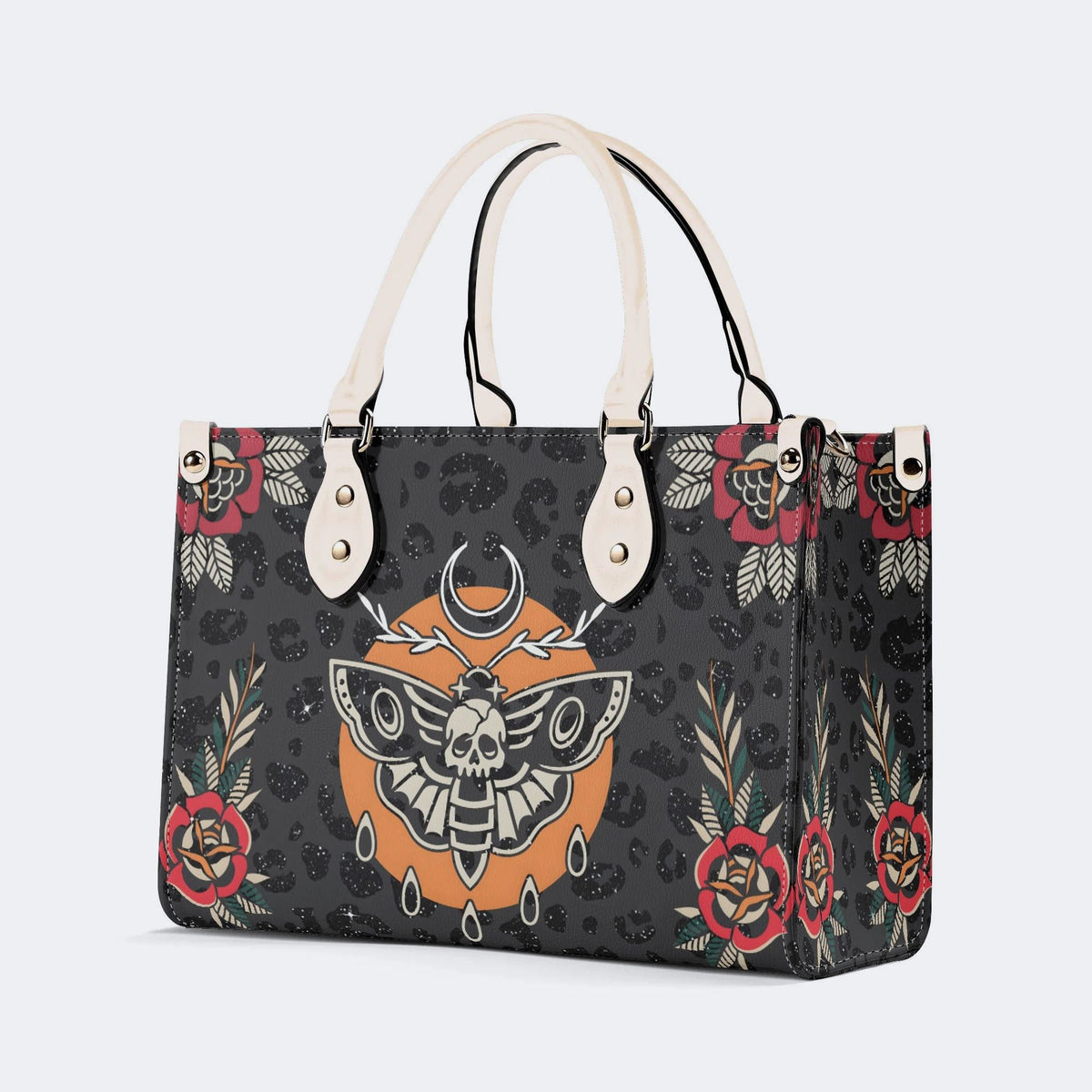 Death Moth Vintage Print - Leather Handbag