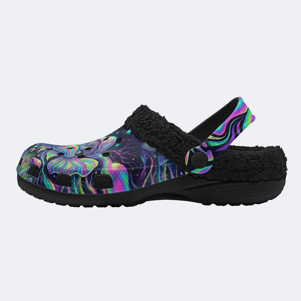 Psychedelic Mushroom Fish Print Fleece-Lined Clogs