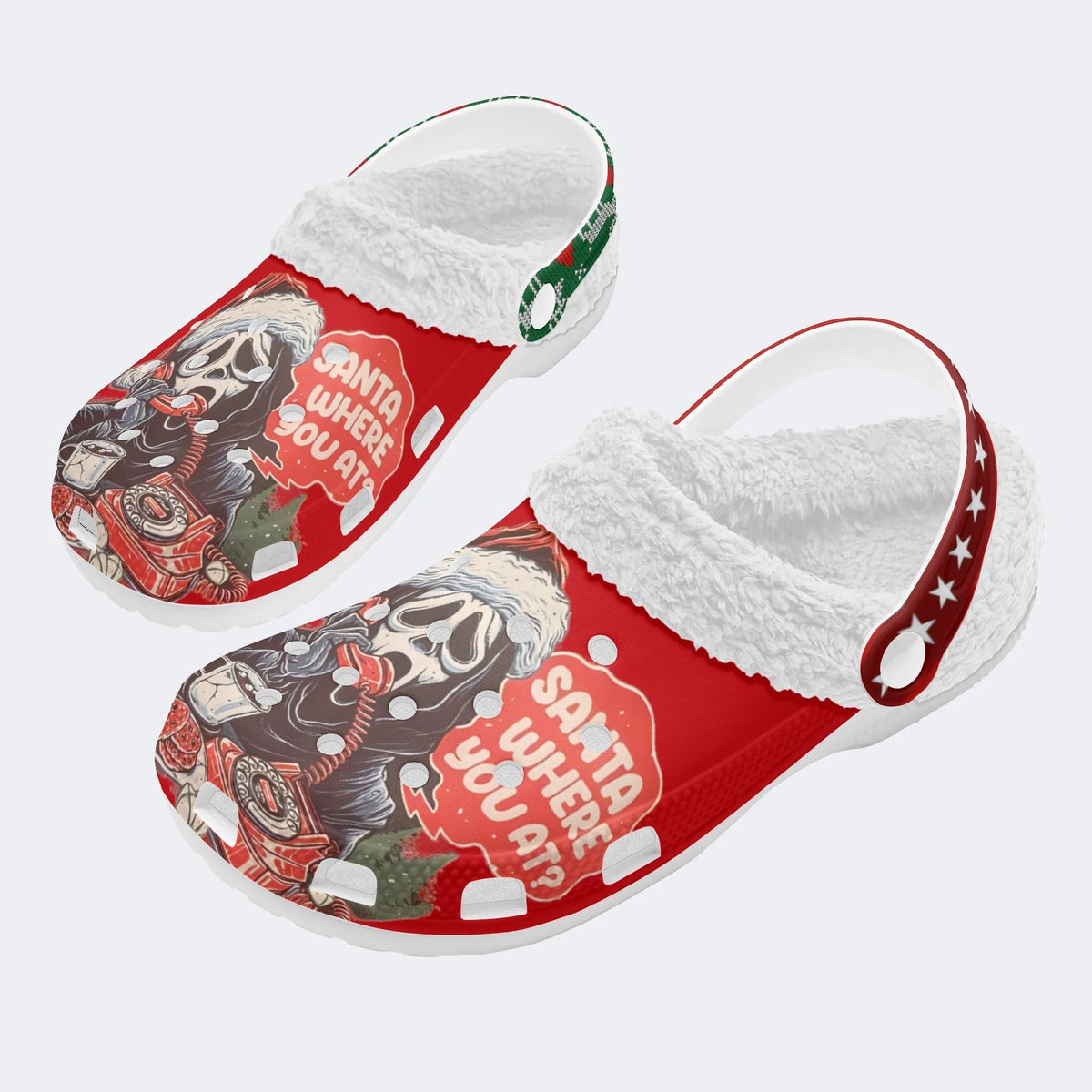 Christmas Horror Ghostface Print - Fur Lined Slippers/Sandals