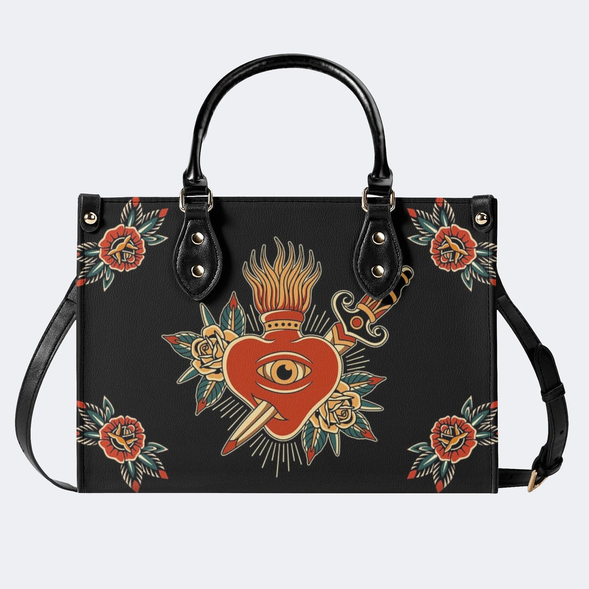 Flaming Heart Art Print - Leather Handbag