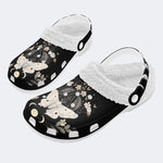 Vintage Floral Moth Print - Fur Lined Slippers/Sandals