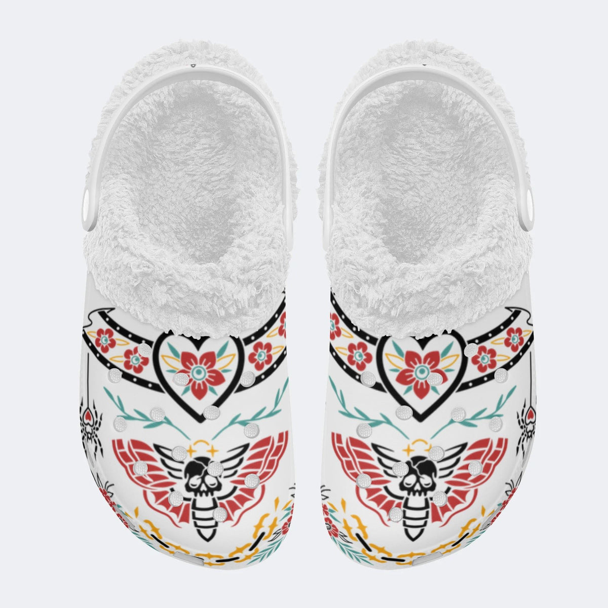 Colorful Death Moth Art Print - Fur Lined Slippers/Sandals