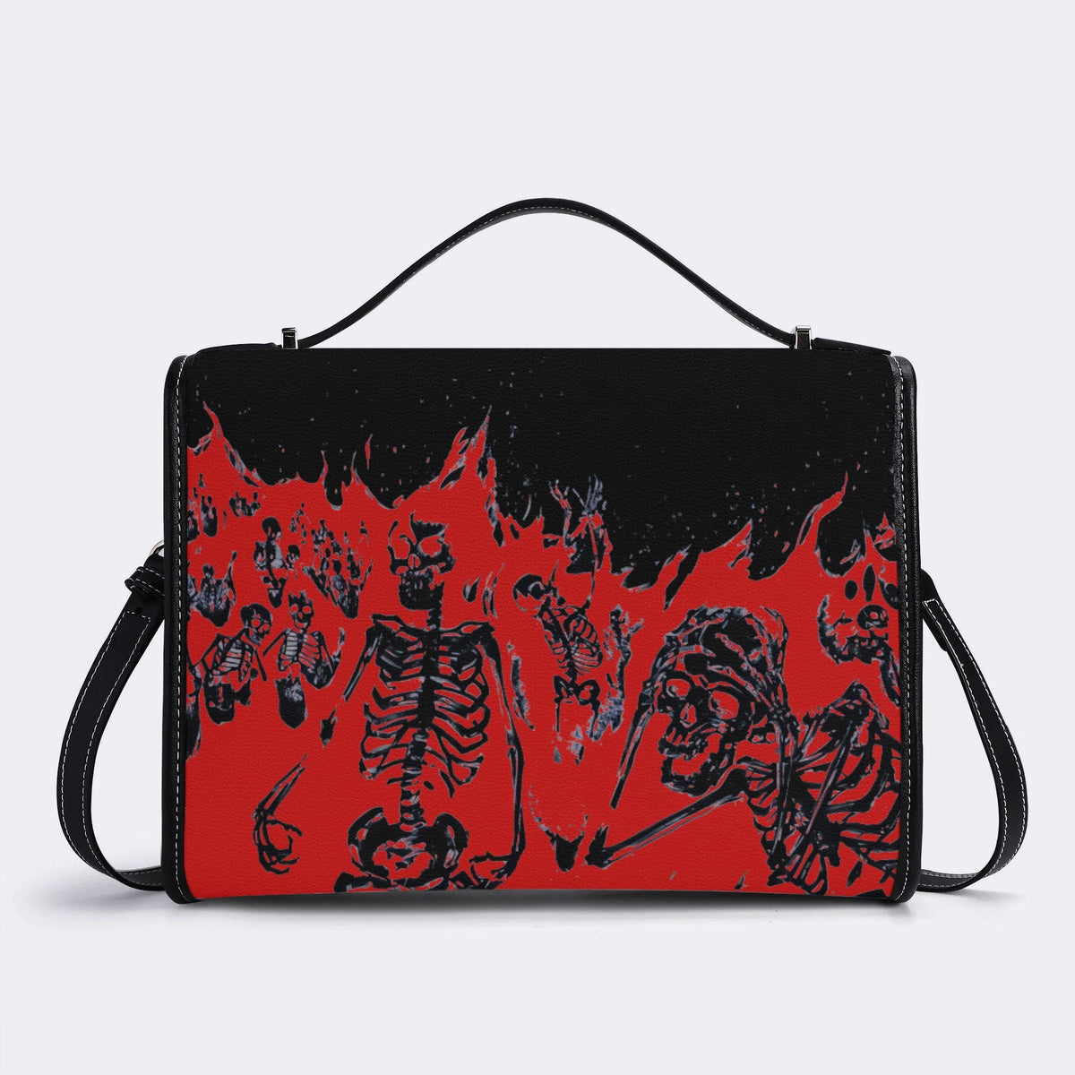 Horror Skull Print - Leather Satchel Bag