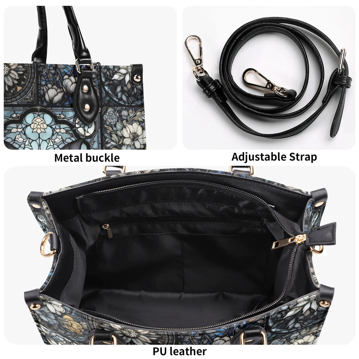 Gothic Bat Print - Leather Handbag