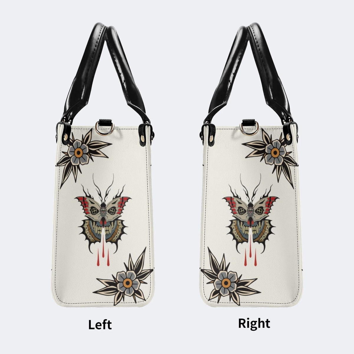 Death Moth And Flowers - Leather Handbag