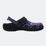 Neon Psychedelic Moth Print Fleece-Lined Clogs