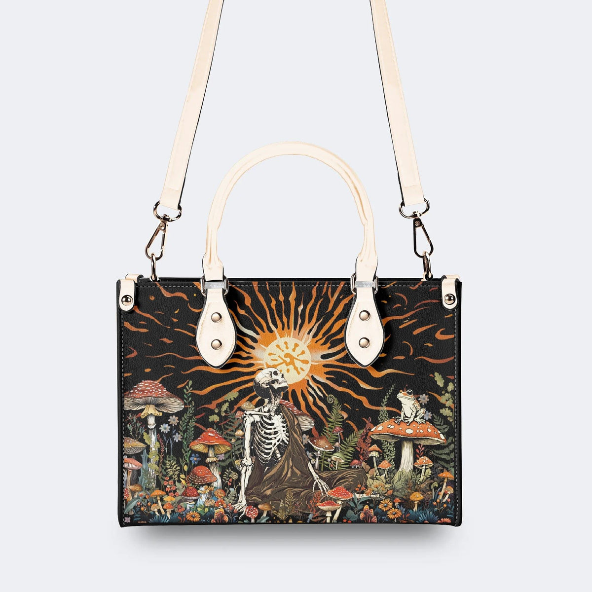 Sun Over The Mushroom Bush - Leather Handbag