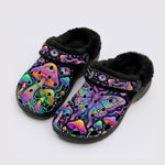 Psychedelic Mushroom Forest Moth Print Fleece-Lined Clogs
